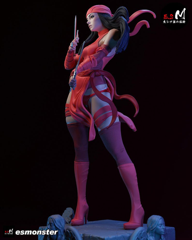 Elektra — Marvel | Harsfiguur schaal 1/8 1/6 | 3D-geprinte fanart | Ongeverfde garagekit | Verzamelaarsstandbeeld | Verzamelaarscadeau afbeelding 8