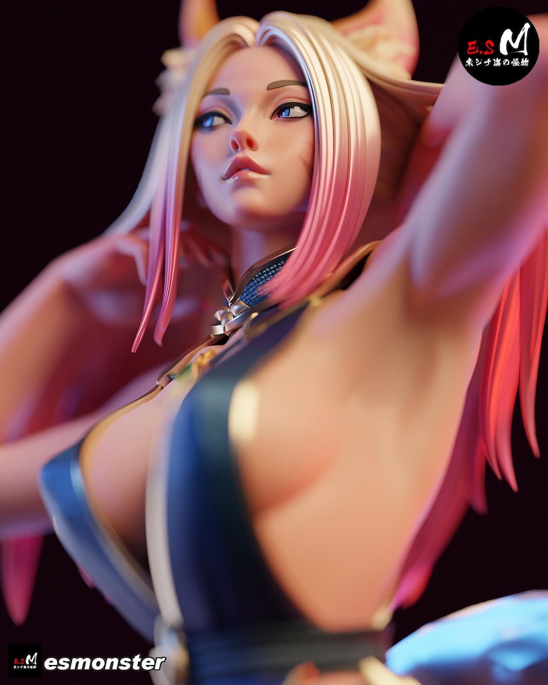 Ahri — League of Legends | Harsfiguur schaal 1/8 1/6 | Ongeverfd of handgeschilderd | 3D-geprinte fanart | Verzamelaarscadeau afbeelding 5