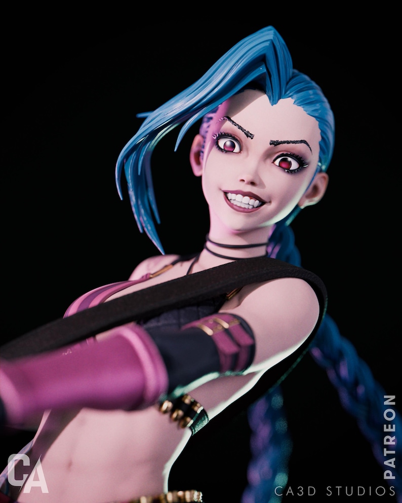 Jinx — League of Legends / Arcane / Figura de resina a escala 1/8 o 1/6 / Sin pintar o pintada a mano / Arte de fans impreso en 3D / Regalo de coleccionista imagen 1