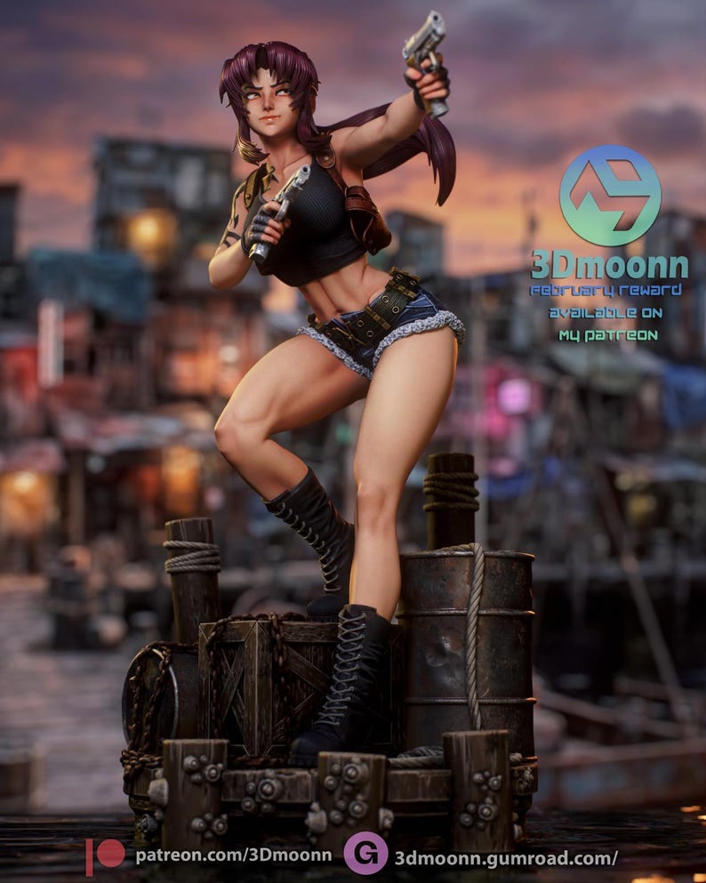 Revy Black Lagoon Resin Figure – 1/8 1/6 Scale 3D Printed Fan Art Statue | Collector Gift image 2