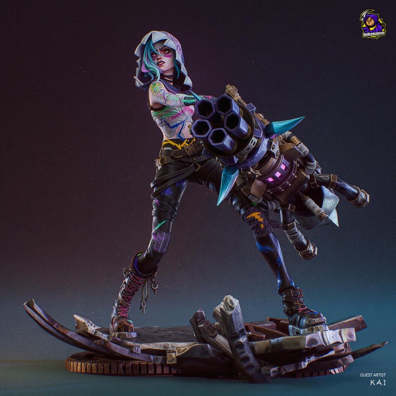 Jinx — League of Legends | 1/8 bis 1/6 Harz Figur | Unbemalt oder Handbemalt | 3D gedruckte Fan Art | Sammler Geschenk Bild 3