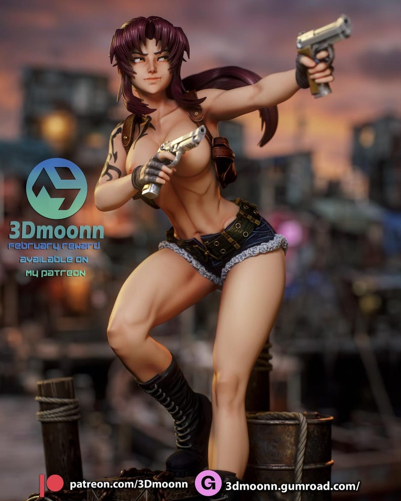 Revy Black Lagoon Resin Figure – 1/8 1/6 Scale 3D Printed Fan Art Statue | Collector Gift image 1
