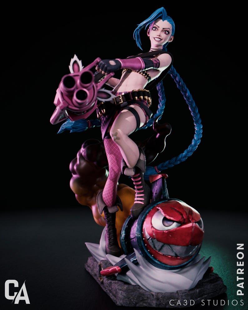 Jinx — League of Legends / Arcane / Figura de resina a escala 1/8 o 1/6 / Sin pintar o pintada a mano / Arte de fans impreso en 3D / Regalo de coleccionista imagen 3