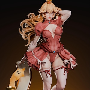 Figura de resina da Princesa Peach da Nintendo – Estátua de arte para fãs impressa em 3D em escala 1/8 e 1/6 | Presente para colecionadores imagem 6