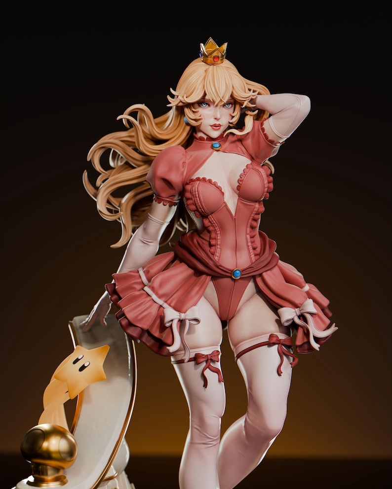 Figura de resina da Princesa Peach da Nintendo – Estátua de arte para fãs impressa em 3D em escala 1/8 e 1/6 | Presente para colecionadores imagem 6
