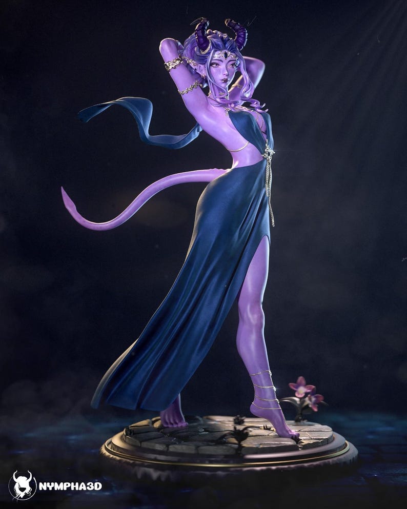 Tiefling Girl — Dungeons & Dragons | 1/8 1/6 Scale Resin Figure | Unpainted or Hand-Painted | 3D Printed Fan Art | Collector Gift image 1