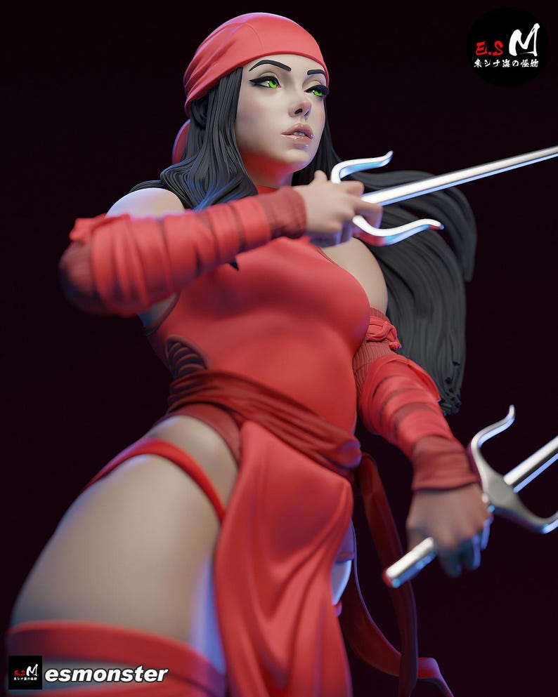 Elektra — Marvel | Harsfiguur schaal 1/8 1/6 | 3D-geprinte fanart | Ongeverfde garagekit | Verzamelaarsstandbeeld | Verzamelaarscadeau afbeelding 5