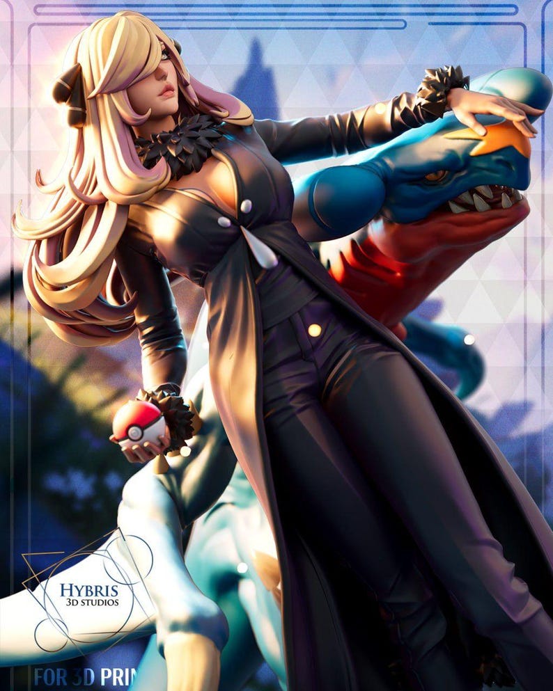 Cynthia — Pokemon | 1/8 1/6 Scale Resin Figure | 3D Printed Fan Art | Unpainted Garage Kit image 1