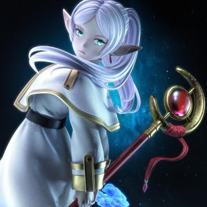 Frieren — Frieren : au-delà de la fin du voyage | Figurine en résine à l'échelle 1/8 1/6 | Non peint ou peint à la main | Fan art imprimé en 3D | Cadeau de collection image 1