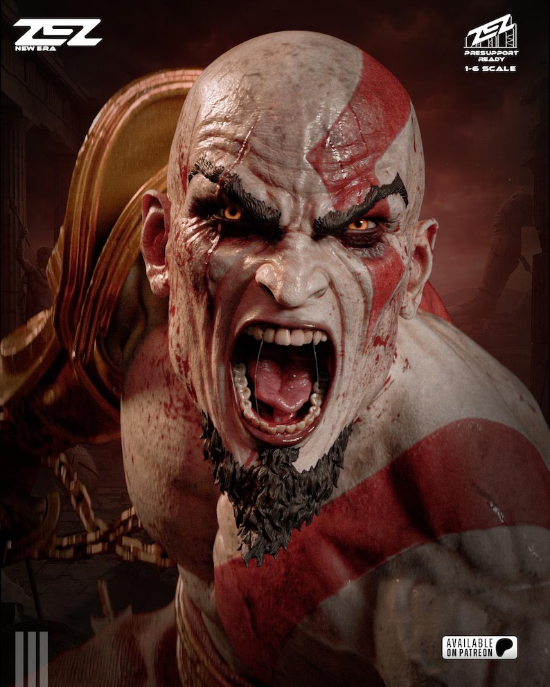 Figura de resina de Kratos de God of War – Escala 1/8 1/6 Estatua de fan art impresa en 3D / Regalo de coleccionista imagen 10