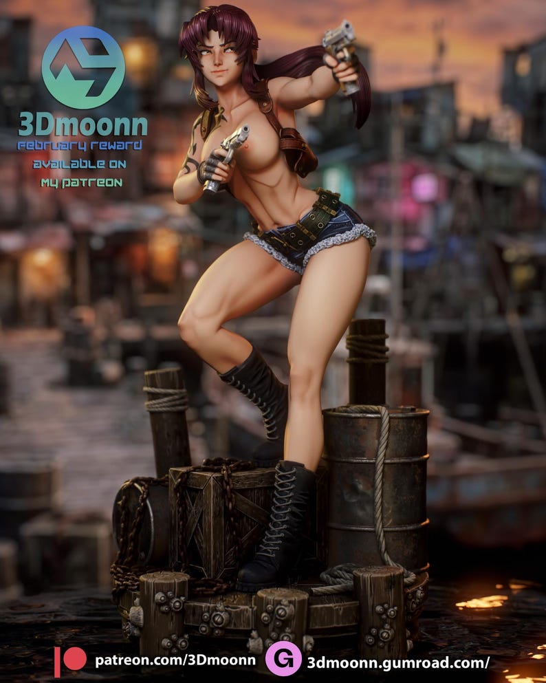 Revy Black Lagoon Resin Figure – 1/8 1/6 Scale 3D Printed Fan Art Statue | Collector Gift image 8