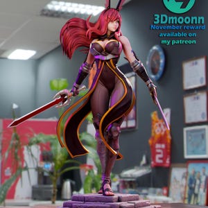 Erza Scarlet Fairy Tail Resin Figure – 1/8 1/6 Scale 3D Printed Fan Art Statue | Collector Gift image 2