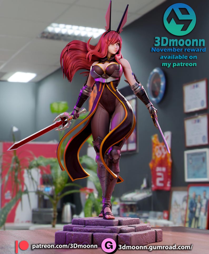Erza Scarlet Fairy Tail Resin Figure – 1/8 1/6 Scale 3D Printed Fan Art Statue | Collector Gift image 2