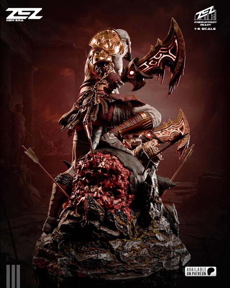 Figura de resina de Kratos de God of War – Escala 1/8 1/6 Estatua de fan art impresa en 3D / Regalo de coleccionista imagen 5