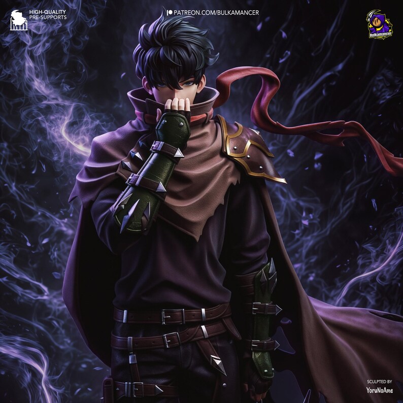 Sung Jin Woo — Solo Leveling / Figura de resina a escala 1/8 o 1/6 / Sin pintar o pintada a mano / Fan art impreso en 3D / Regalo de coleccionista imagen 3