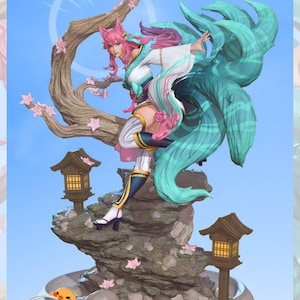 Ahri League of Legends en résine - Statue de fan art imprimée en 3D à l'échelle 1/8 1/6 | Cadeau de collection image 1