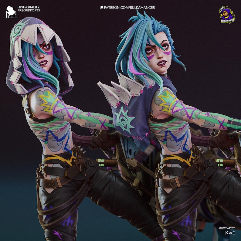 Jinx Ver. B — Arcane League of Legends | 1/8 1/6 Scale Resin Figure | Unpainted or Hand-Painted | 3D Printed Fan Art | Collector Gift image 1