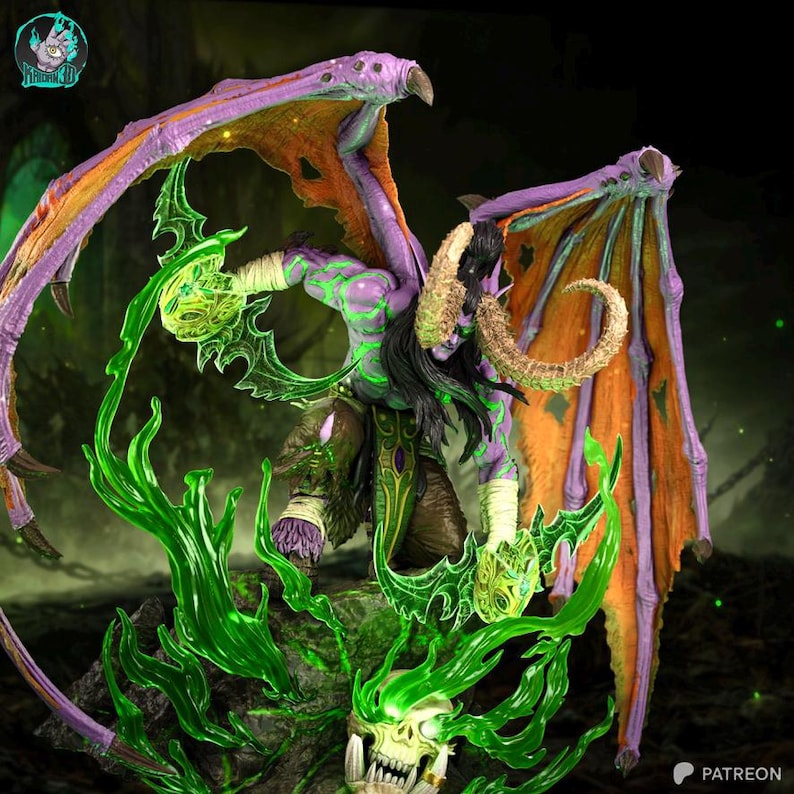 Harsfiguur van Illidan World of Warcraft – schaal 1/8 1/6 3D-geprint fanartstandbeeld | Verzamelaarscadeau afbeelding 2