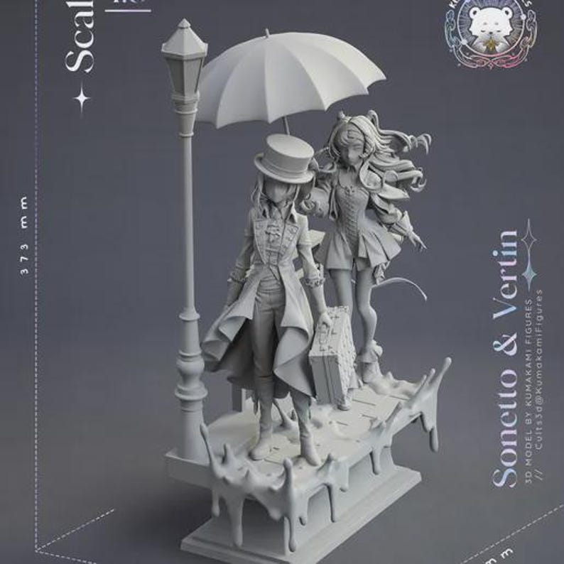 Vertin and Sonetto — Reverse: 1999 | 1/8 1/6 Scale Resin Figure | Unpainted or Hand-Painted | 3D Printed Fan Art | Collector Gift image 1