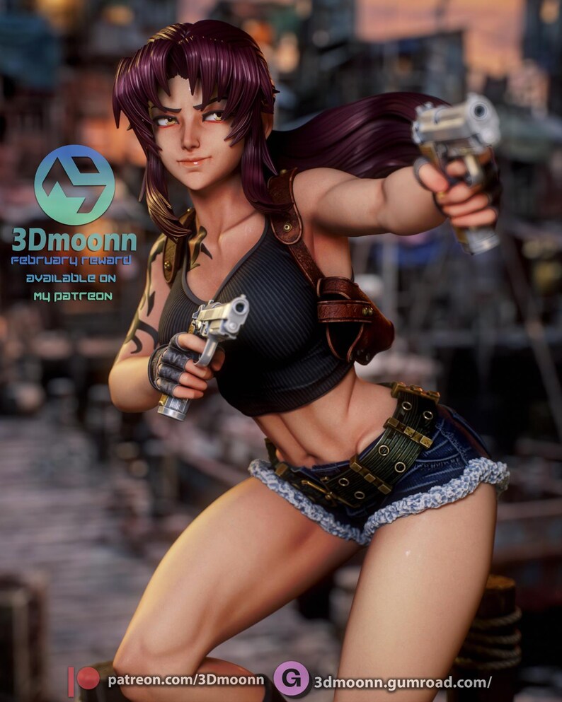 Revy Black Lagoon Resin Figure – 1/8 1/6 Scale 3D Printed Fan Art Statue | Collector Gift image 7