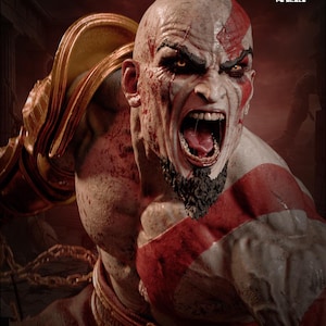 Figura de resina de Kratos de God of War – Escala 1/8 1/6 Estatua de fan art impresa en 3D / Regalo de coleccionista imagen 1