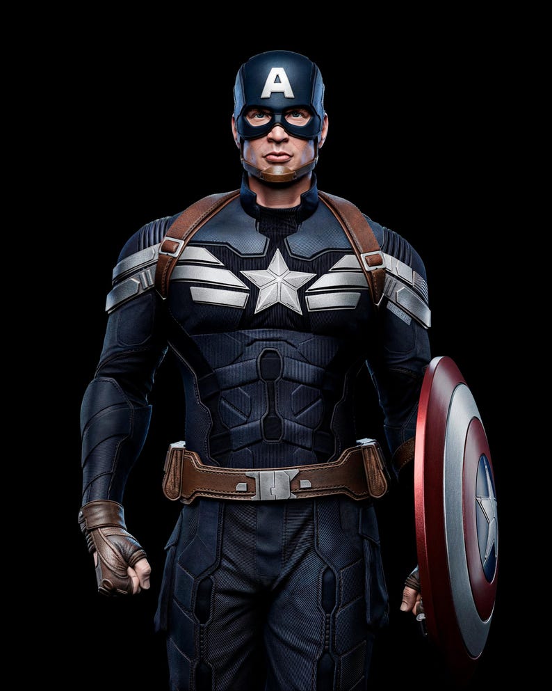 Captain America — Marvel | 1/8 1/6 Scale Resin Figure | 3D Printed Fan Art | Unpainted Garage Kit | Collector Statue | Collector Gift afbeelding 1