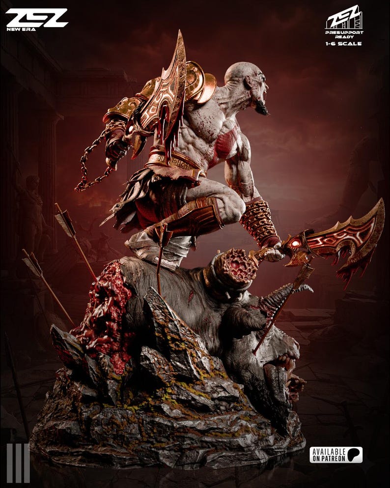 Figura de resina de Kratos de God of War – Escala 1/8 1/6 Estatua de fan art impresa en 3D / Regalo de coleccionista imagen 4