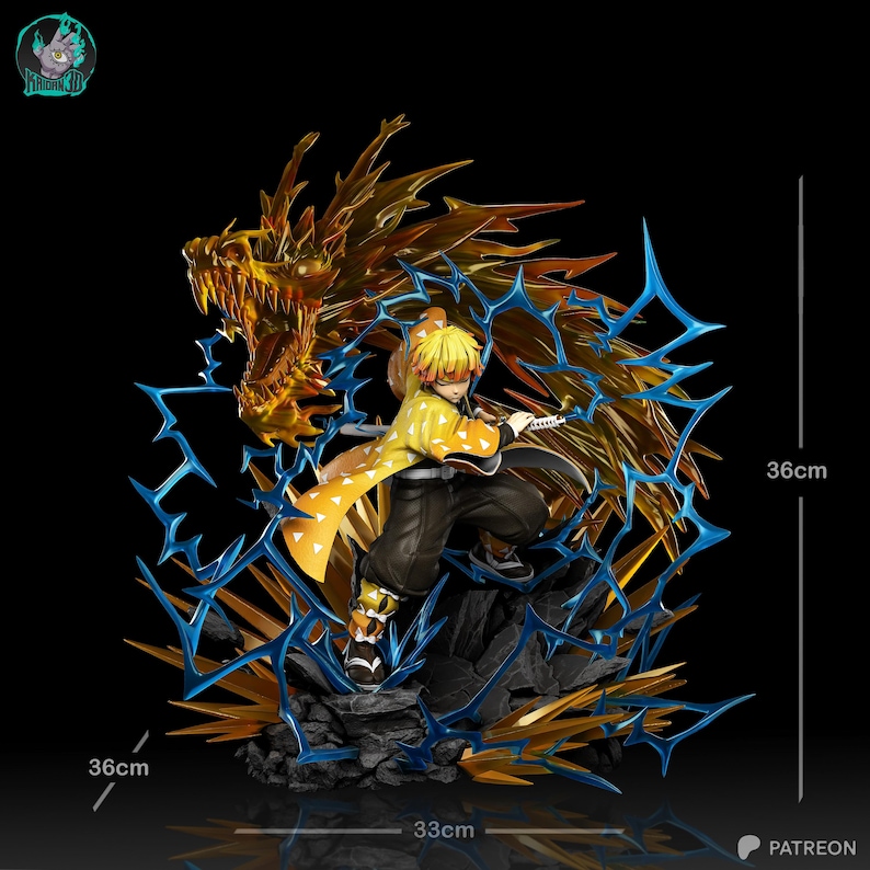 Zenitsu Agatsuma Demon Slayer Resin Figure – 1/8 1/6 Scale 3D Printed Fan Art Statue | Collector Gift image 6