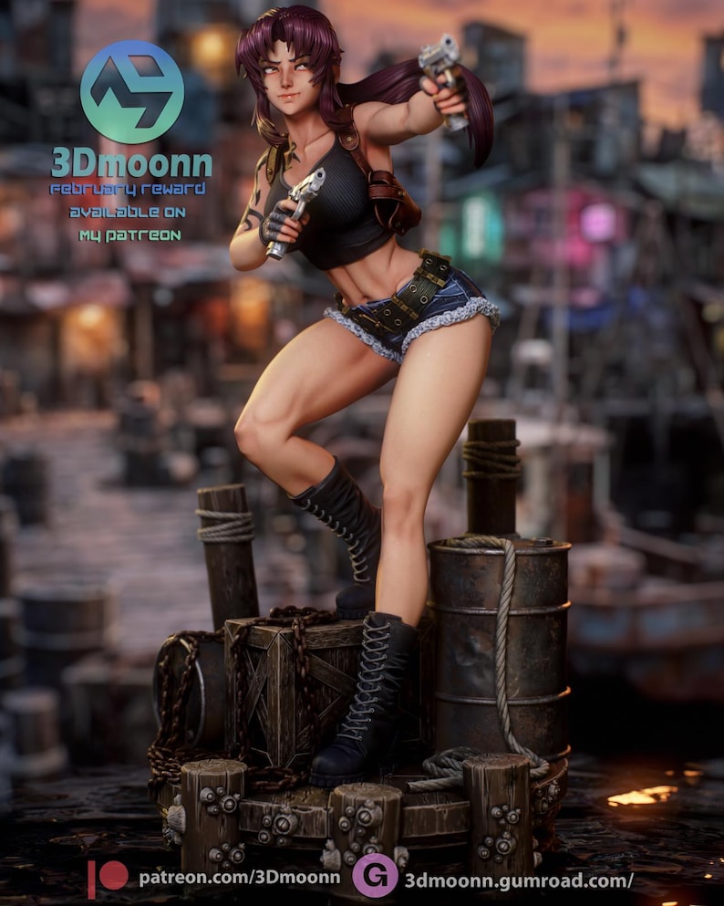 Revy Black Lagoon Resin Figure – 1/8 1/6 Scale 3D Printed Fan Art Statue | Collector Gift image 9