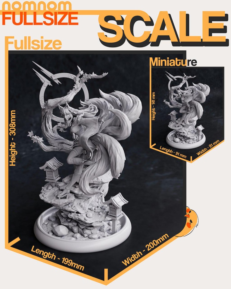 Ahri League of Legends en résine - Statue de fan art imprimée en 3D à l'échelle 1/8 1/6 | Cadeau de collection image 3