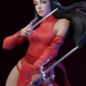 Elektra — Marvel | Harsfiguur schaal 1/8 1/6 | 3D-geprinte fanart | Ongeverfde garagekit | Verzamelaarsstandbeeld | Verzamelaarscadeau afbeelding 1