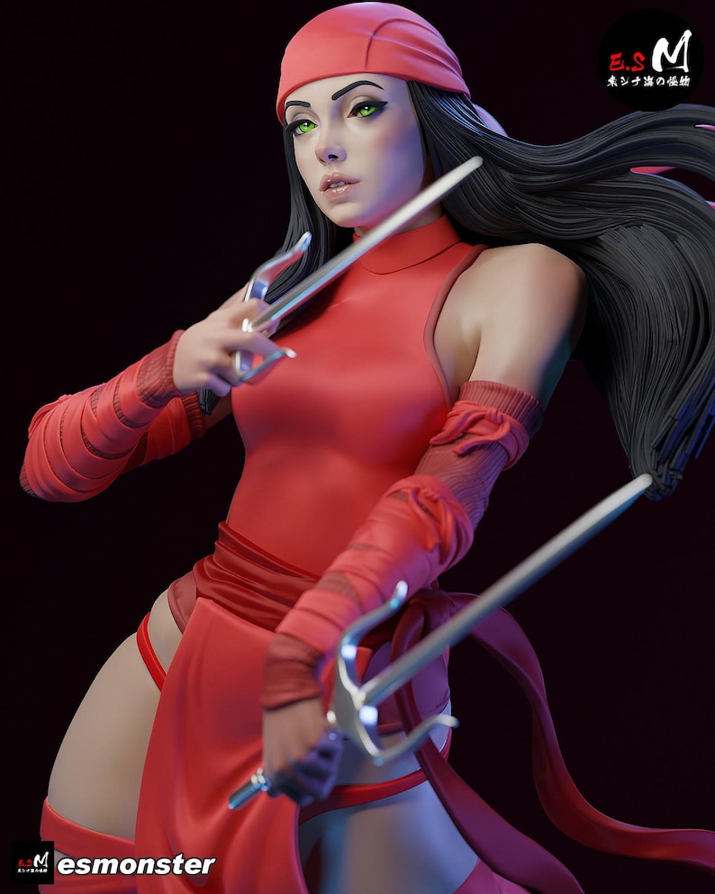 Elektra — Marvel | Harsfiguur schaal 1/8 1/6 | 3D-geprinte fanart | Ongeverfde garagekit | Verzamelaarsstandbeeld | Verzamelaarscadeau afbeelding 1