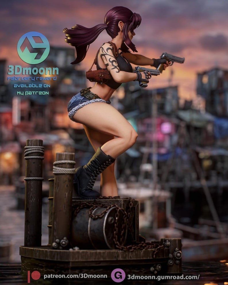 Revy Black Lagoon Resin Figure – 1/8 1/6 Scale 3D Printed Fan Art Statue | Collector Gift image 4