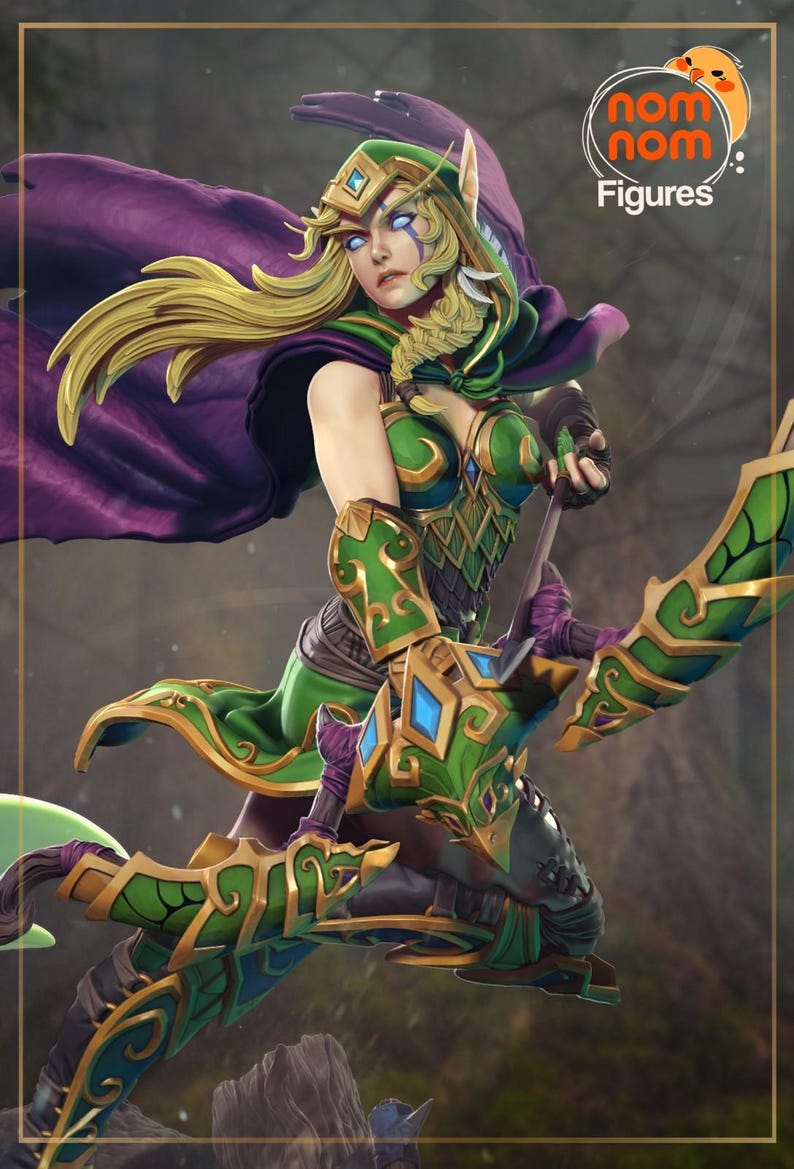 Alleria Windrunner — World of Warcraft | Harsfiguur schaal 1/8 1/6 | Ongeverfd of handgeschilderd | 3D-geprinte fanart | Verzamelaarscadeau afbeelding 1