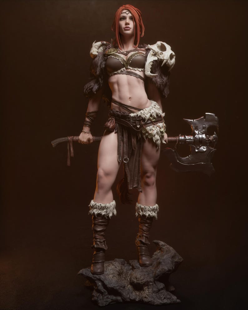 Statuetta in resina stampata in 3D di Red Sonja – Scala 1/8 1/6, ispirata alle fan art (non dipinta) / Regalo per collezionisti immagine 4