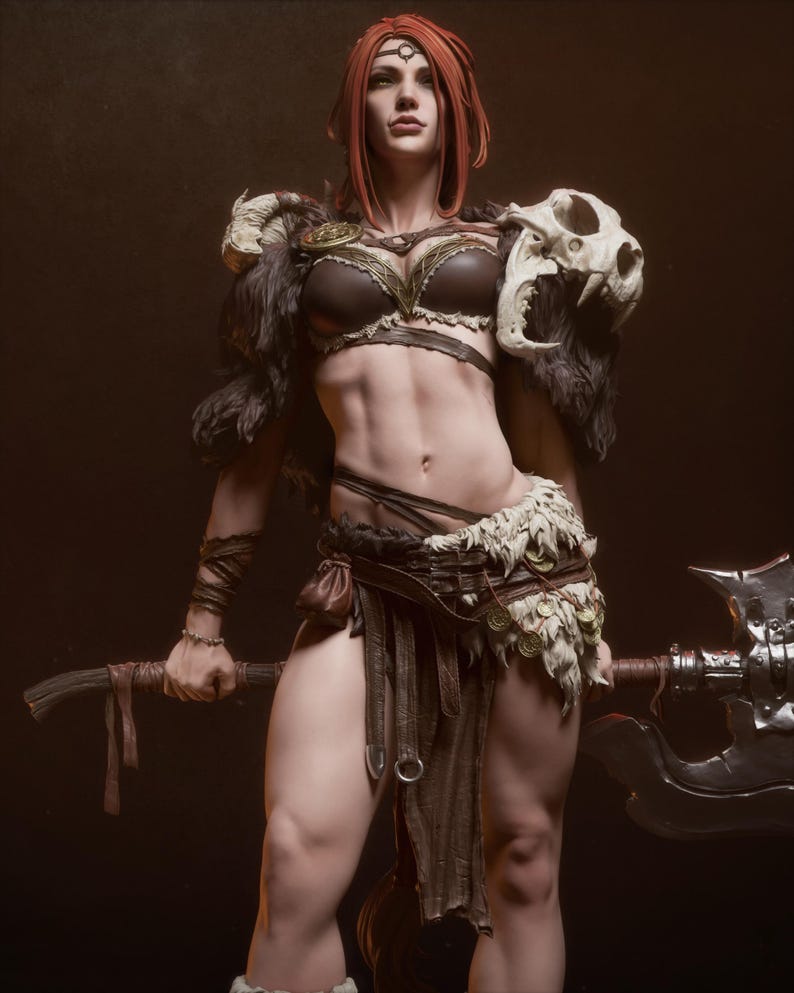 Statuetta in resina stampata in 3D di Red Sonja – Scala 1/8 1/6, ispirata alle fan art (non dipinta) / Regalo per collezionisti immagine 1