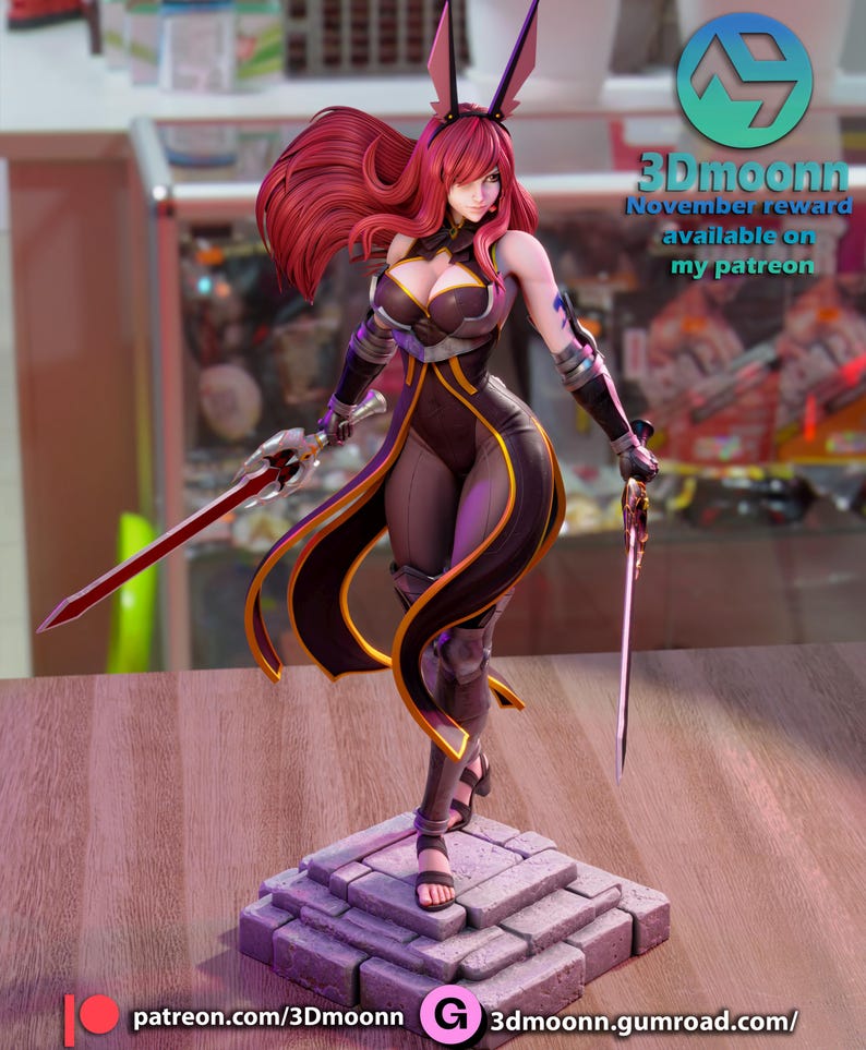 Erza Scarlet Fairy Tail Resin Figure – 1/8 1/6 Scale 3D Printed Fan Art Statue | Collector Gift image 3