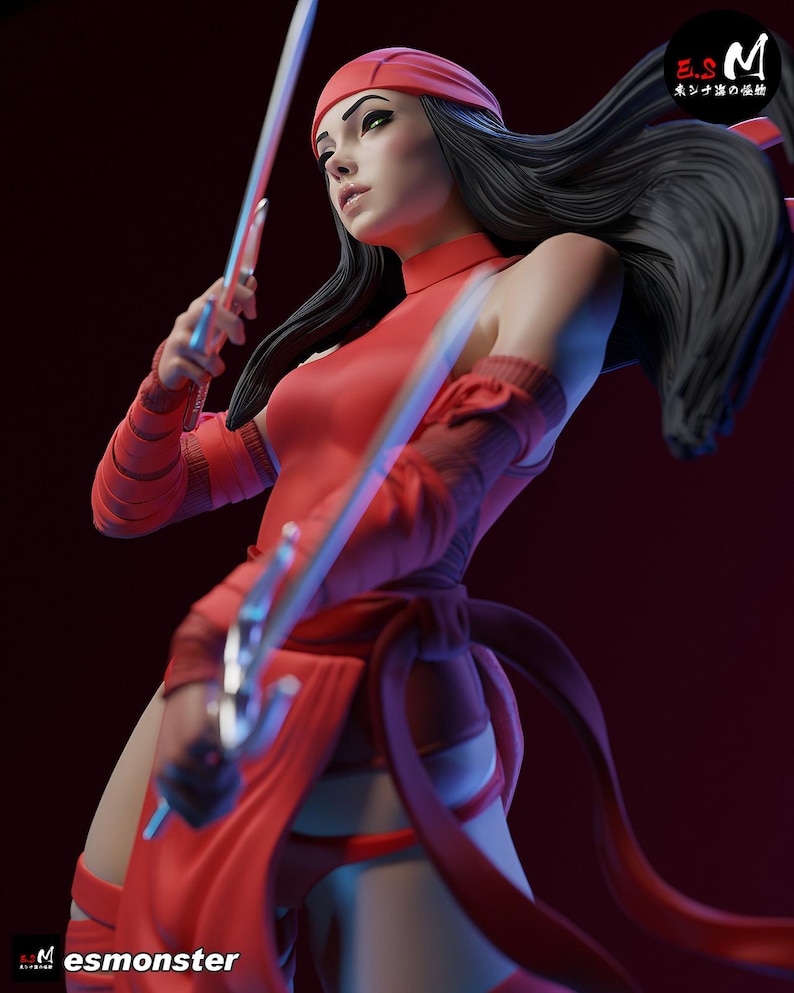 Elektra — Marvel | Harsfiguur schaal 1/8 1/6 | 3D-geprinte fanart | Ongeverfde garagekit | Verzamelaarsstandbeeld | Verzamelaarscadeau afbeelding 3