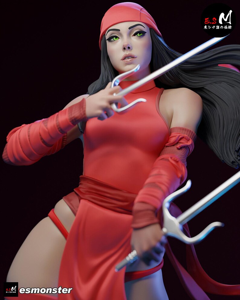 Elektra — Marvel | Harsfiguur schaal 1/8 1/6 | 3D-geprinte fanart | Ongeverfde garagekit | Verzamelaarsstandbeeld | Verzamelaarscadeau afbeelding 6