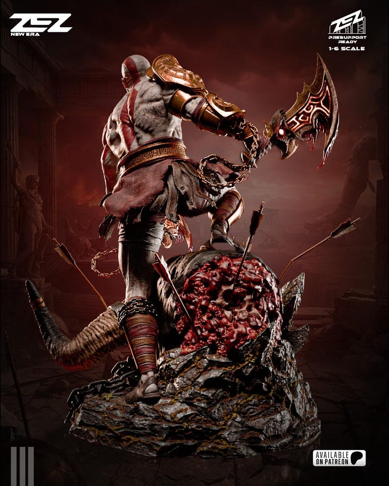 Figura de resina de Kratos de God of War – Escala 1/8 1/6 Estatua de fan art impresa en 3D / Regalo de coleccionista imagen 6