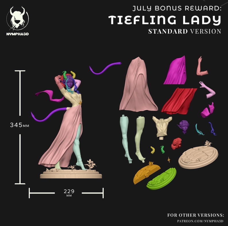 Tiefling Girl — Dungeons & Dragons | 1/8 1/6 Scale Resin Figure | Unpainted or Hand-Painted | 3D Printed Fan Art | Collector Gift image 10