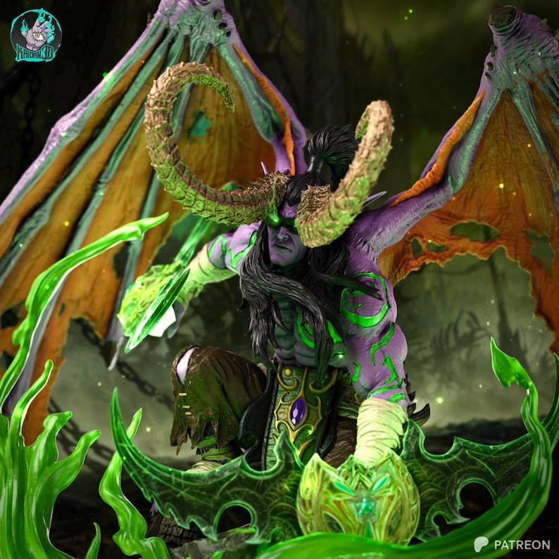Harsfiguur van Illidan World of Warcraft – schaal 1/8 1/6 3D-geprint fanartstandbeeld | Verzamelaarscadeau afbeelding 3