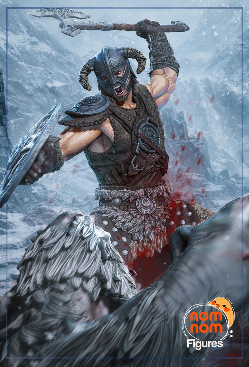 Skyrim Dragonborn Resin Figure – 1/8 1/6 Scale 3D Printed Fan Art Statue | Collector Gift image 1