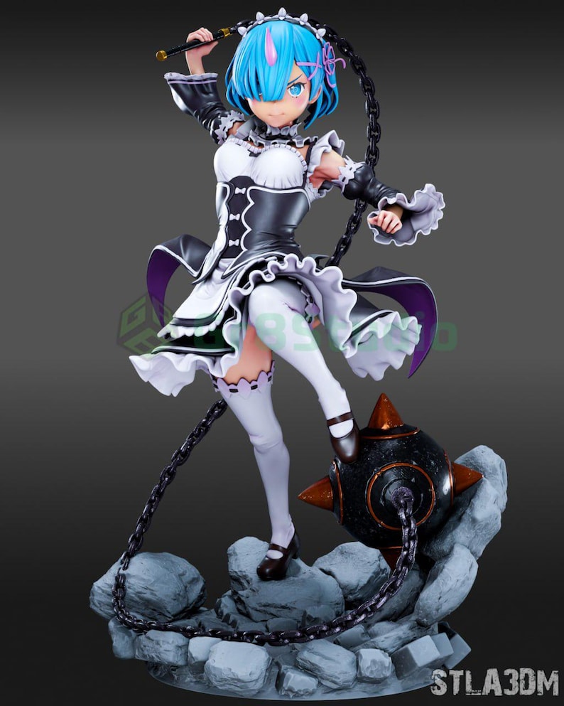 Statua in resina di Rem da Re:Zero – Scala 1/8 1/6, stampata in 3D, ispirata a un'opera d'arte realizzata da un fan / Regalo per collezionisti immagine 1