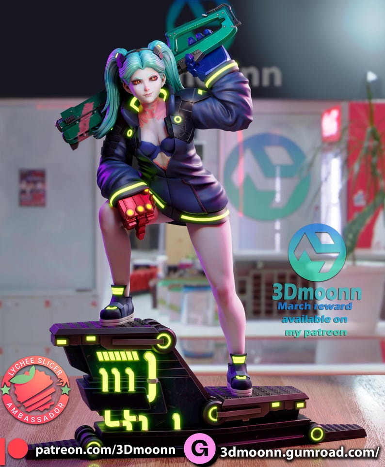 Rebecca — Cyberpunk | 1/8 1/6 Scale Resin Figure | Unpainted or Hand-Painted | 3D Printed Fan Art | Collector Gift image 2