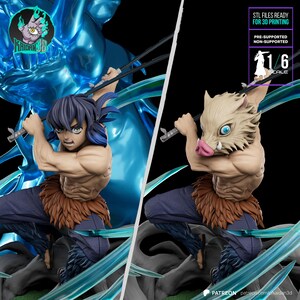 Inosuke Hashibira — Pourfendeur de démons | Figurine en résine à l'échelle 1/8 1/6 | Non peint ou peint à la main | Fan art imprimé en 3D | Cadeau de collection image 2
