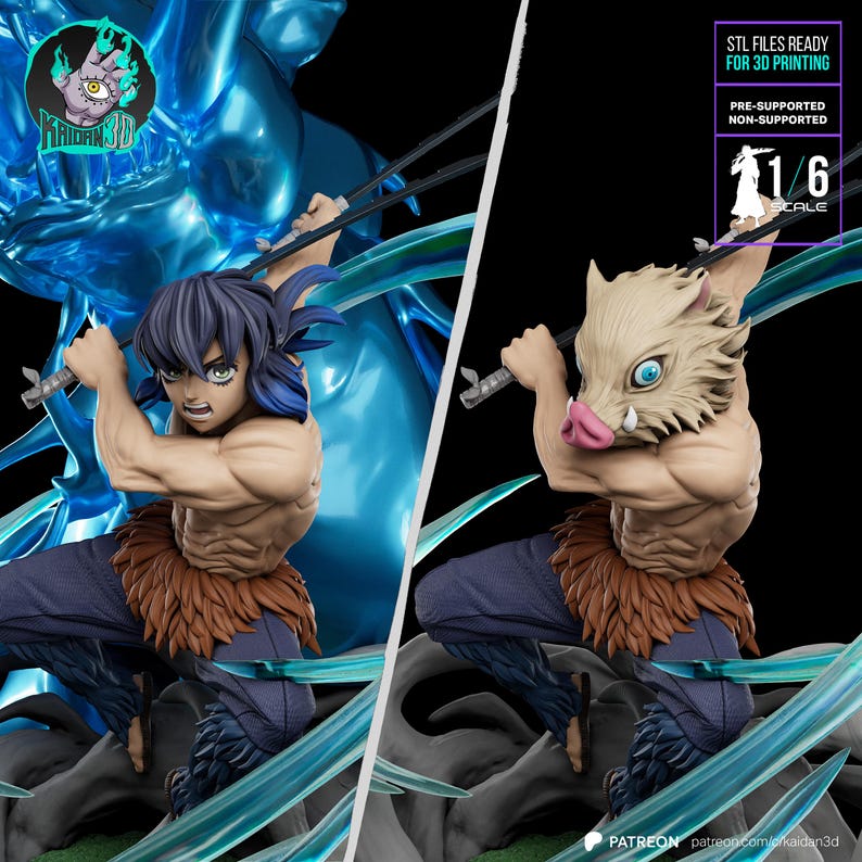 Inosuke Hashibira — Pourfendeur de démons | Figurine en résine à l'échelle 1/8 1/6 | Non peint ou peint à la main | Fan art imprimé en 3D | Cadeau de collection image 2