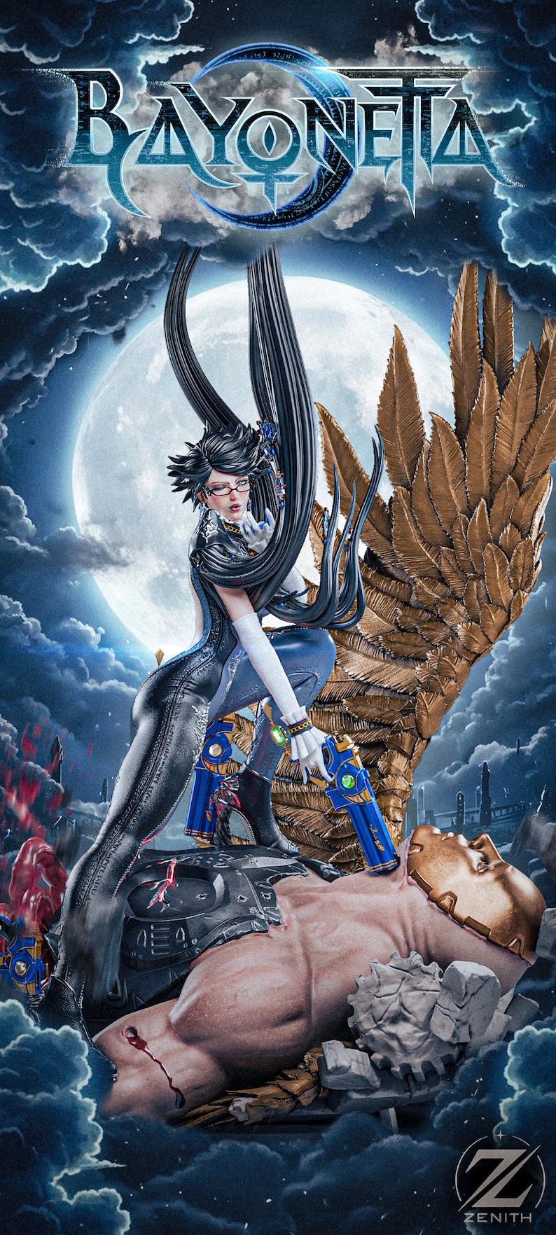 Bayonetta-harsfiguur – schaal 1/8 1/6 3D-geprint fanartstandbeeld | Verzamelaarscadeau afbeelding 1
