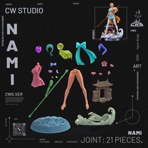 Figura de resina de Nami de One Piece – Escala 1/8 y 1/6. Estatua de fan art impresa en 3D / Regalo de coleccionista. imagen 4