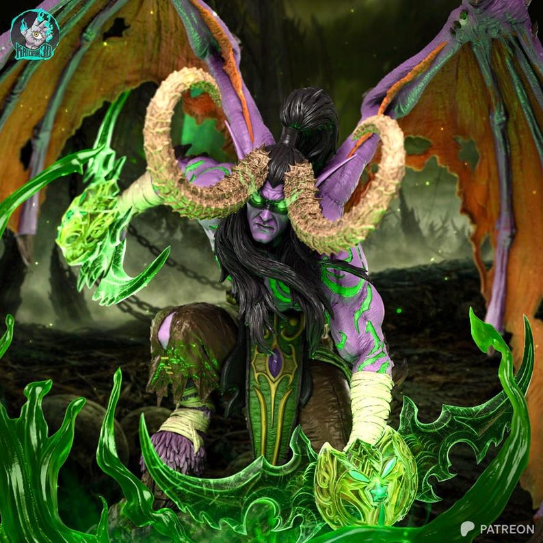 Harsfiguur van Illidan World of Warcraft – schaal 1/8 1/6 3D-geprint fanartstandbeeld | Verzamelaarscadeau afbeelding 1